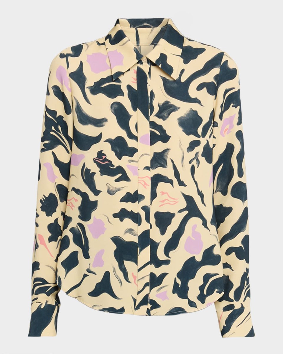 Cullen Abstract Floral Silk Button-Down Top